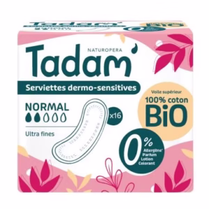 TADAM Serviettes Dermo-Sensitives Normal Coton Bio Ultra Fines